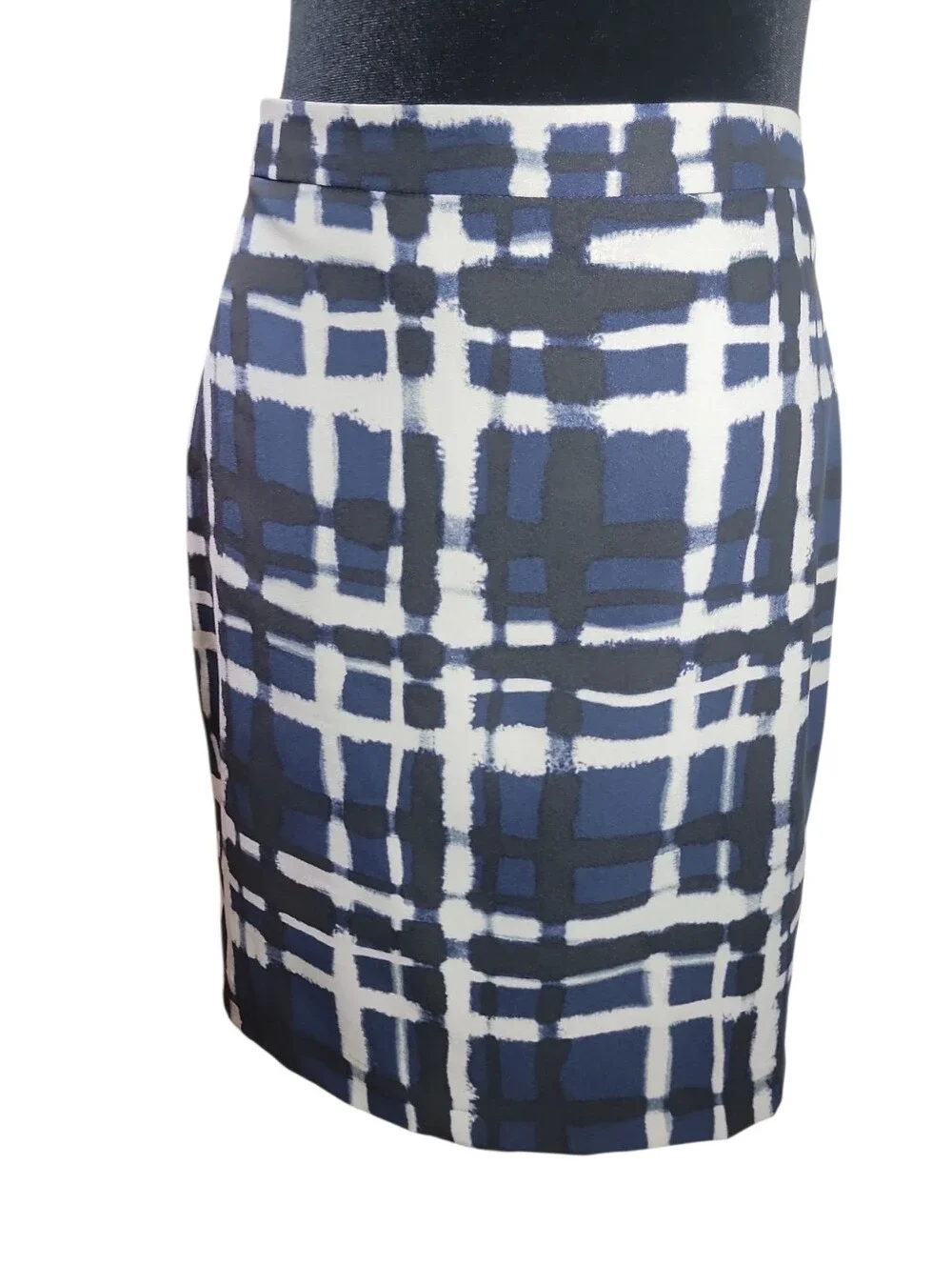 Banana Republic blue black white plaid pencil skirt women's size 4 stretch